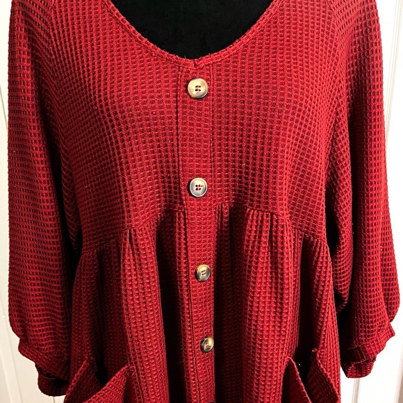 Umgee Waffle Knit Burgundy Midi oversized Dress sz Large - Picture 9 of 14